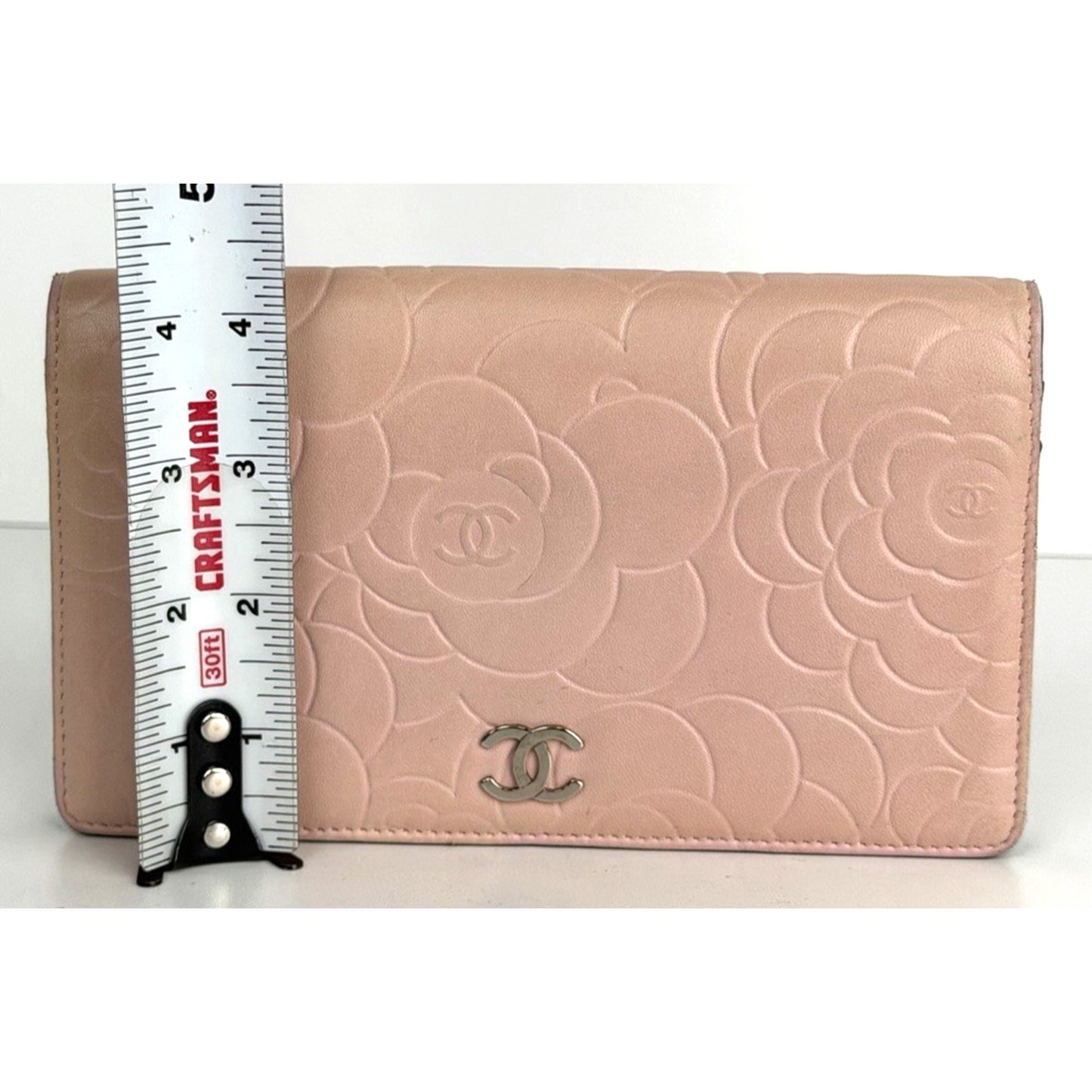 Chanel Pink Lambskin Camellia Embossed Wallet in Pink 2010 K-2