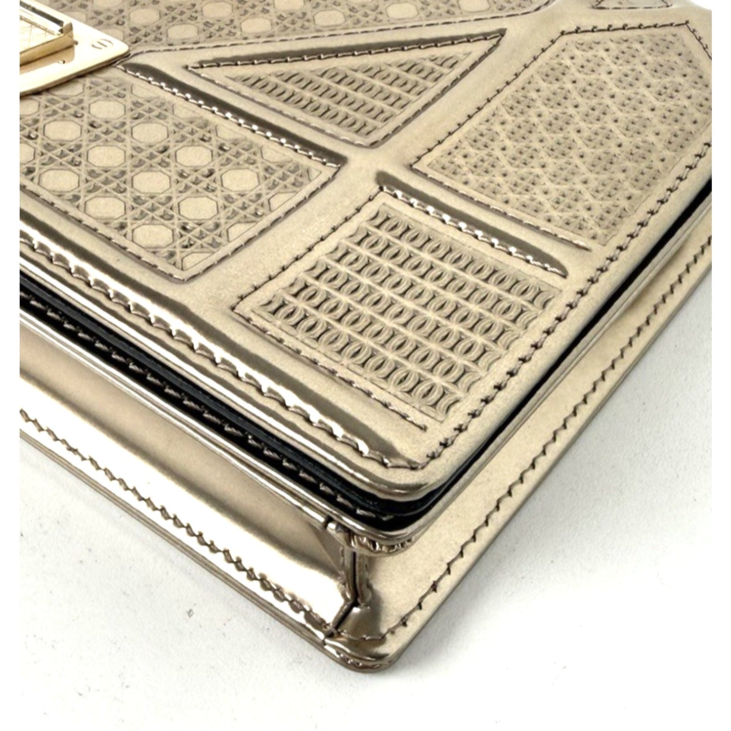 Christian Dior Cannage Diorama Small Wallet on Chain Bag in Metallic Gold S15