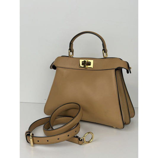 Fendi Peekaboo ISeeU Small Handbag Shoulder Bag in Beige Leather U2