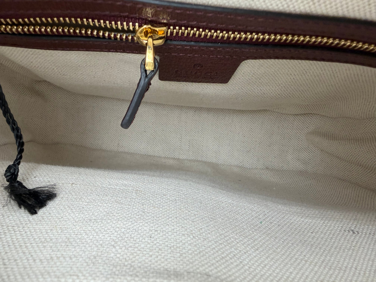 Gucci Horsebit 1955 Flap Pocket Camera Bag in Burgundy GG Canvas YB5