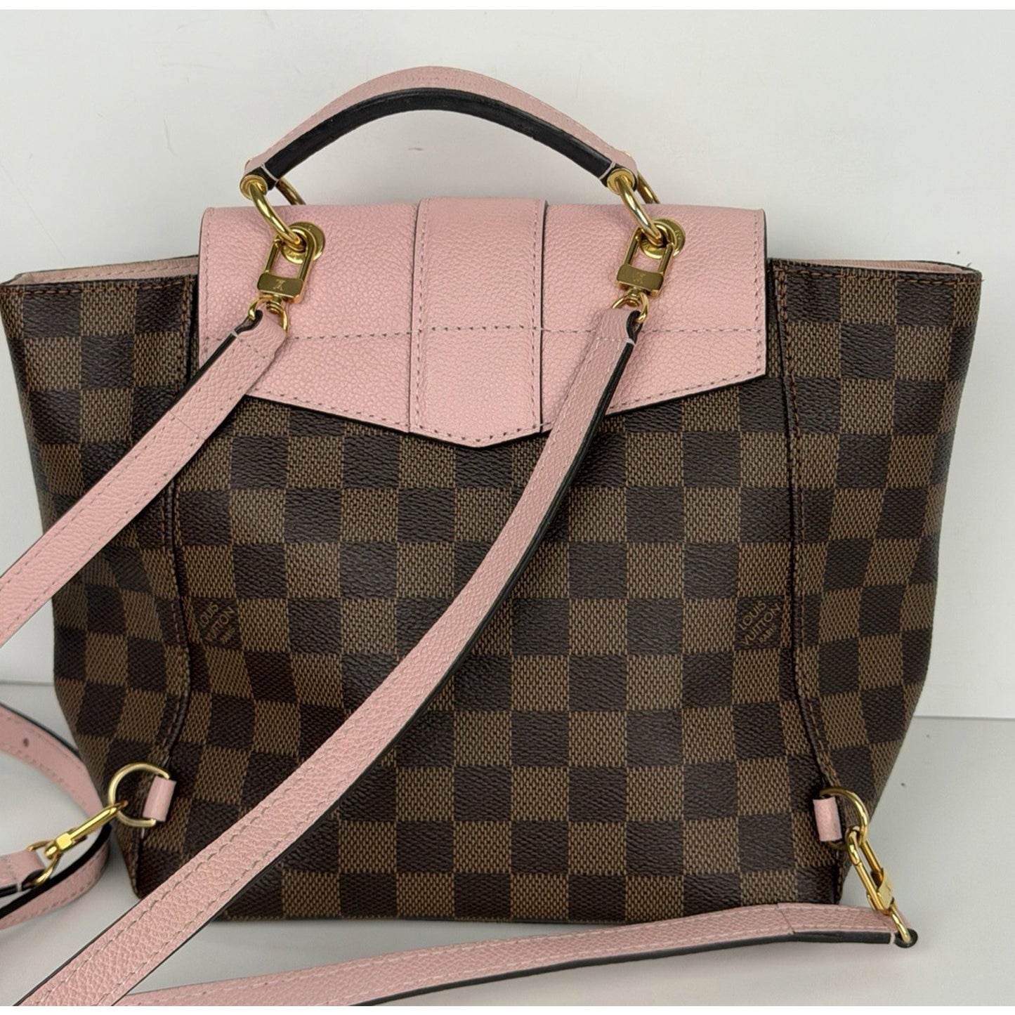 Louis Vuitton Clapton Backpack Damier Ebene Coated Canvas&Pink Leather Flap D8