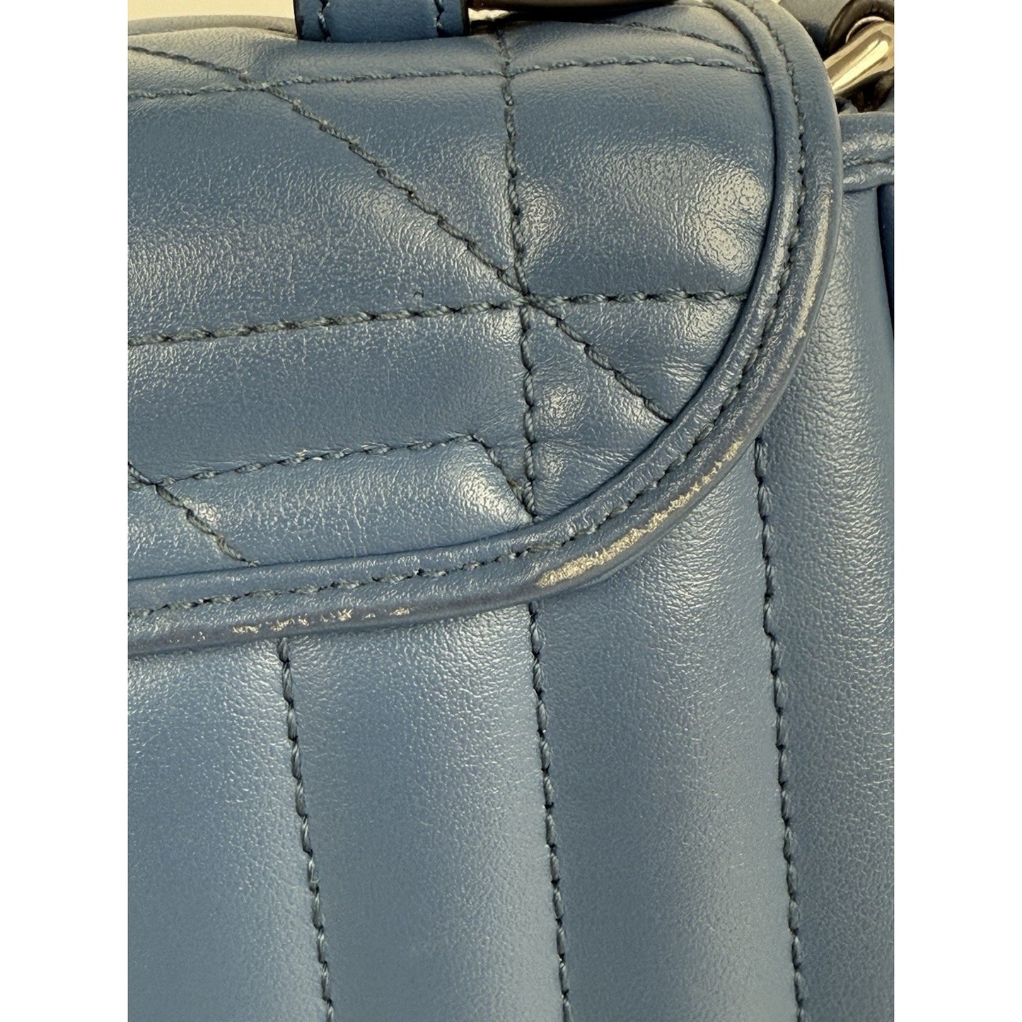 Gucci Double G Blue Leather Matelasse Aria Marmont Mini Top Handle Women's Bag