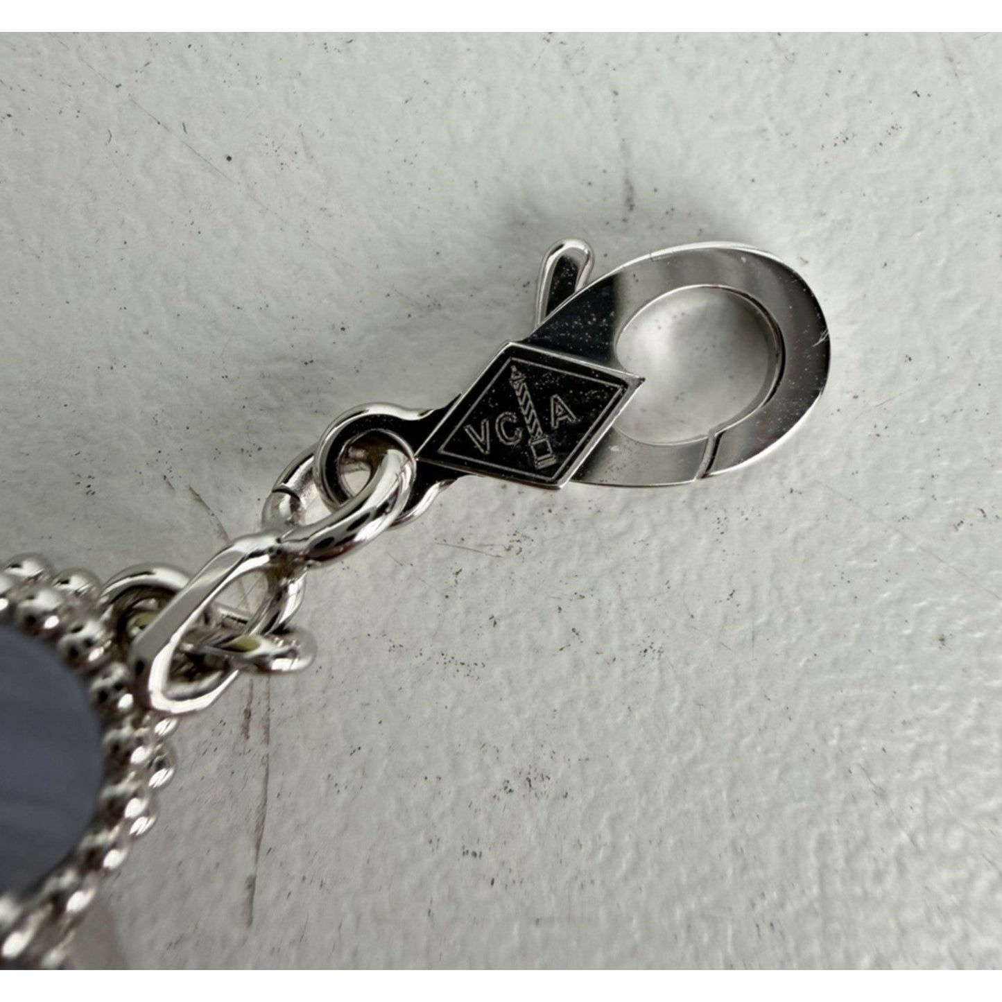 Van Cleef & Arpels Vintage Alhambra 5-Motif Bracelet 18k White Gold Chalcedony