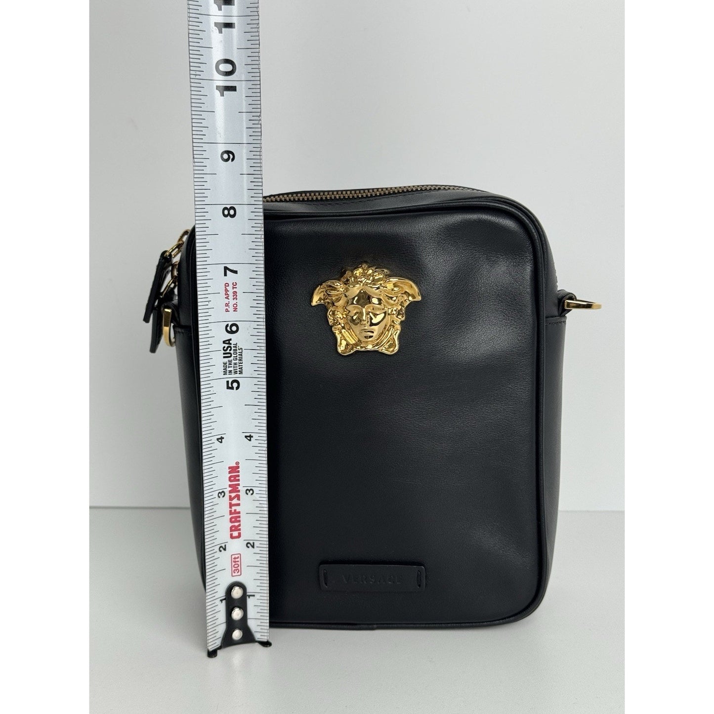 Versace La Medusa Black Leather Crossbody Bag with Gold Hardware D-1
