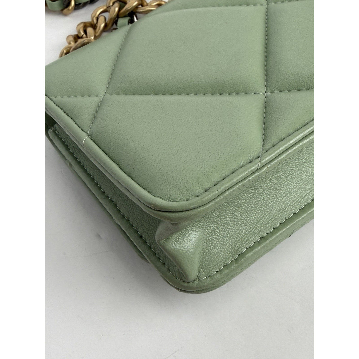 Chanel 19 Wallet on Chain Bag in Mint Green Quilted Lambskin Leather NFC B7