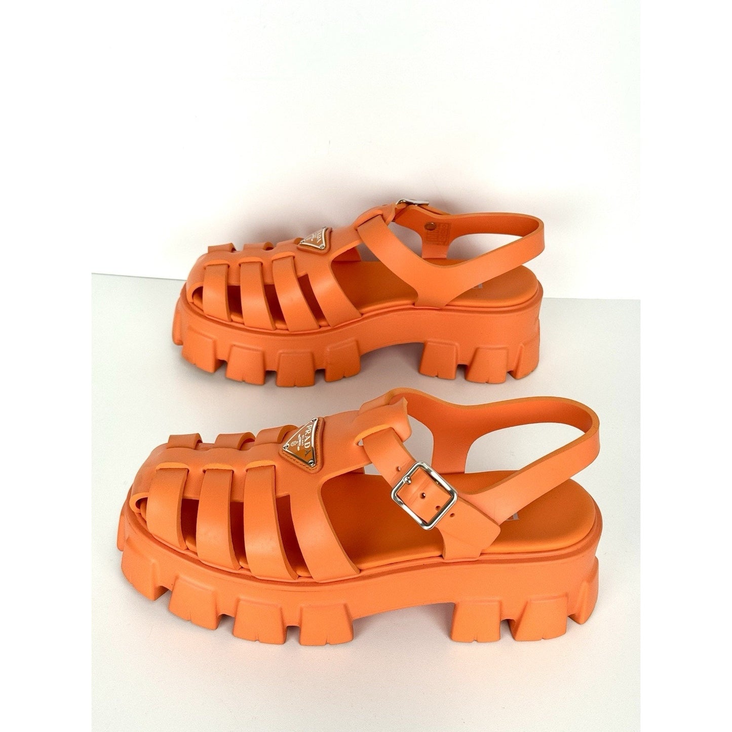 Prada Monolith Rubber Sandals Orange Size 40
