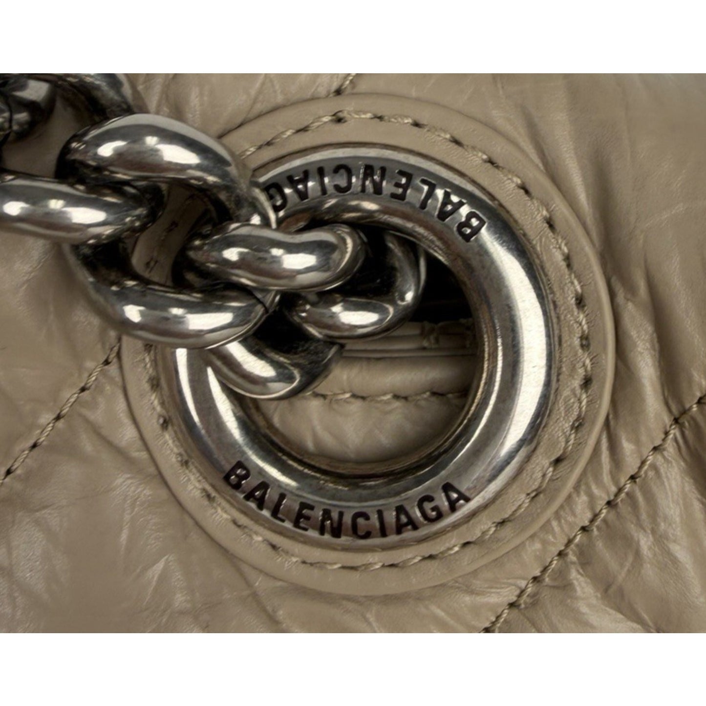 Balenciaga Large Crush Quilted Leather Chain Shoulder Bag Taupe E6