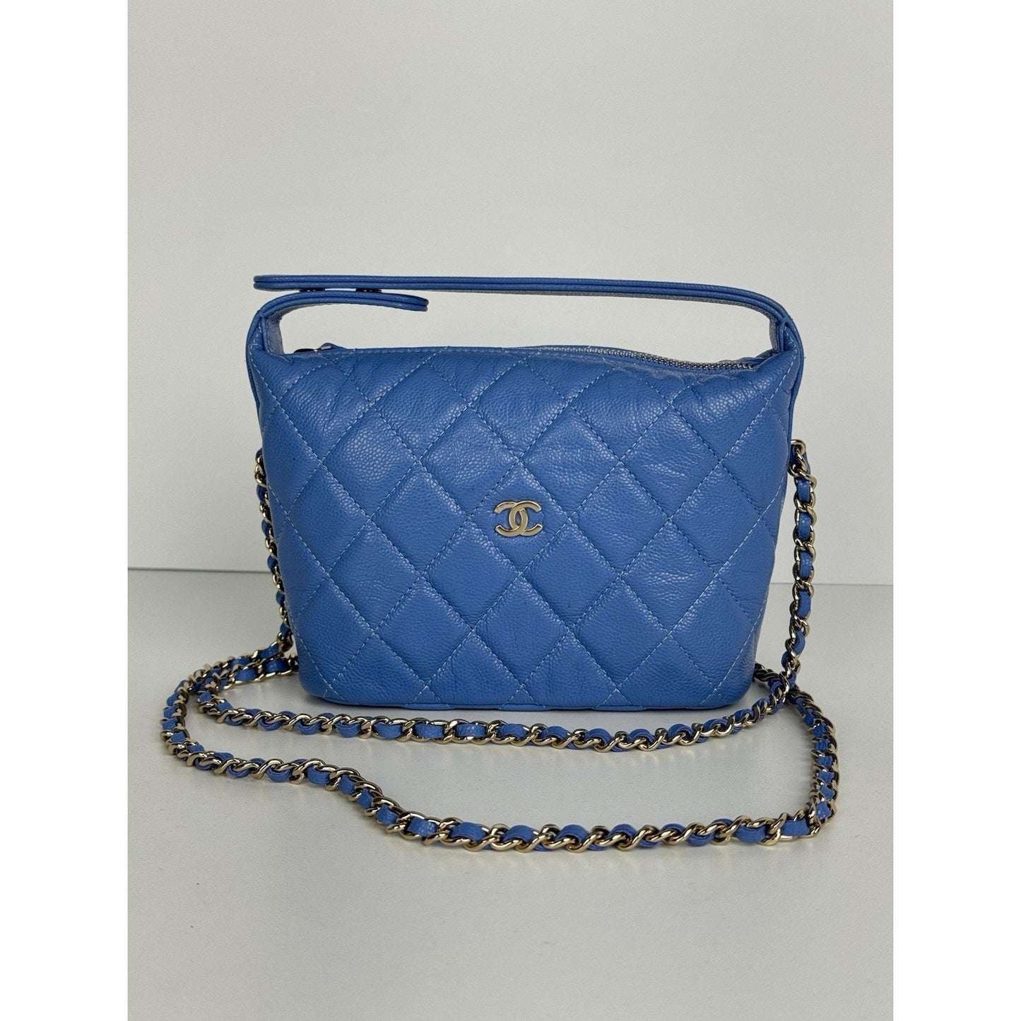 Chanel 25C Quilted Hobo Clutch with Chain Blue Caviar Leather C-8