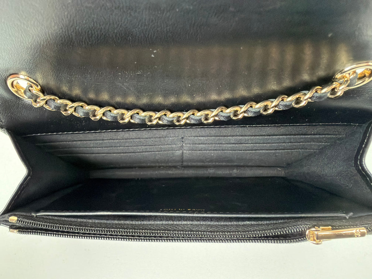 Chanel Wallet on Chain Crossbody Bag in Black & White Quilted Lambskin Leather NFC