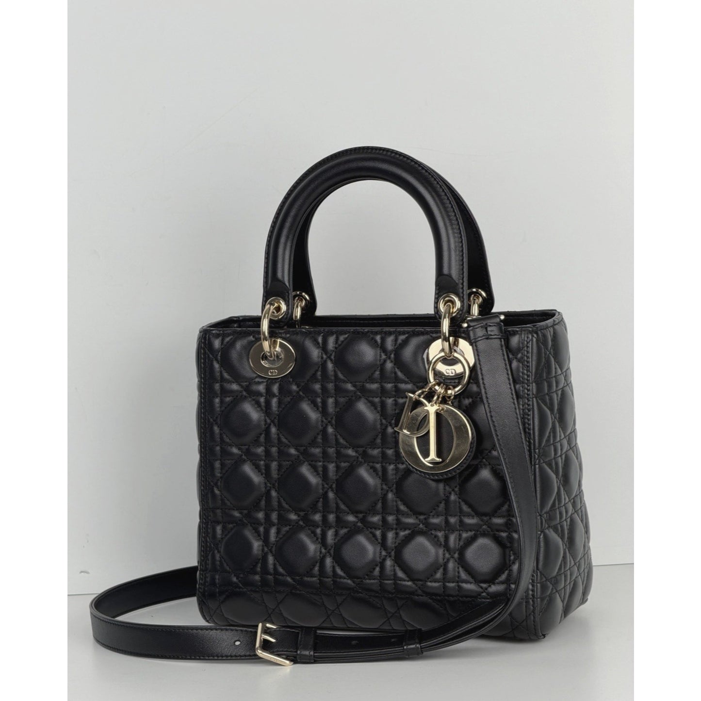 Christian Dior Medium Lady Dior Shoulder Bag in Black Lambskin Leather 2021 C6