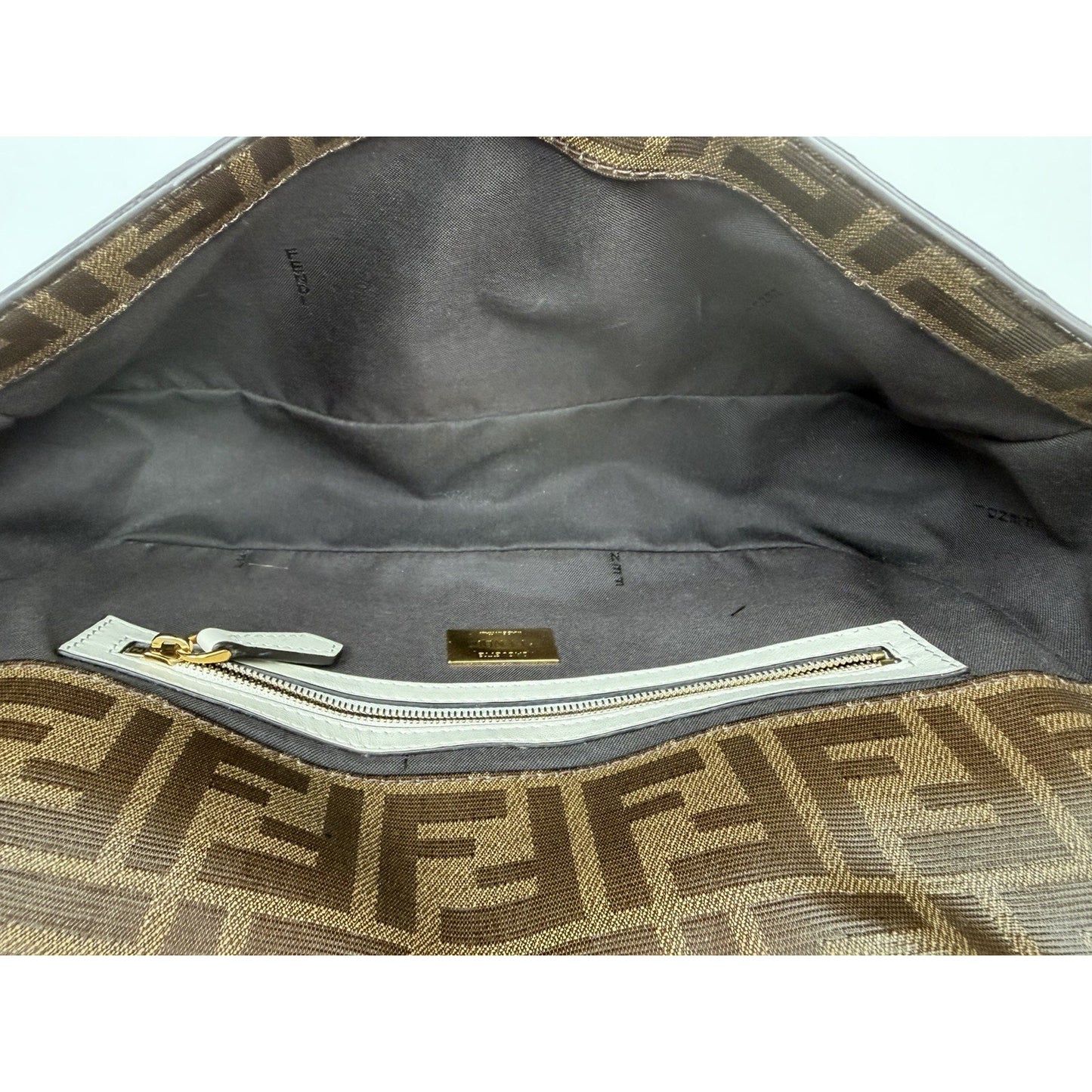 Fendi Zucca Glazed Fabric Cage Baguette Satchel in Tobacco Brown Canvas C2