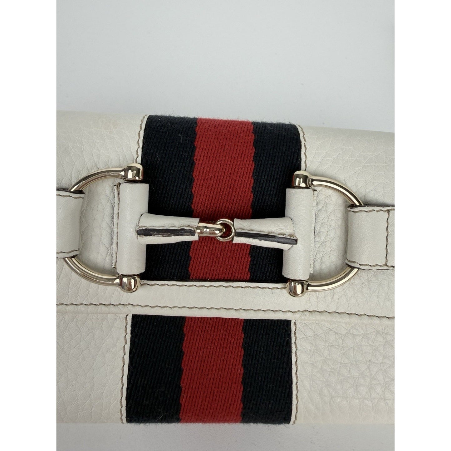 Gucci Horsebit Chain Clutch Web Wallet in White Leather Gold-Tone Hardware