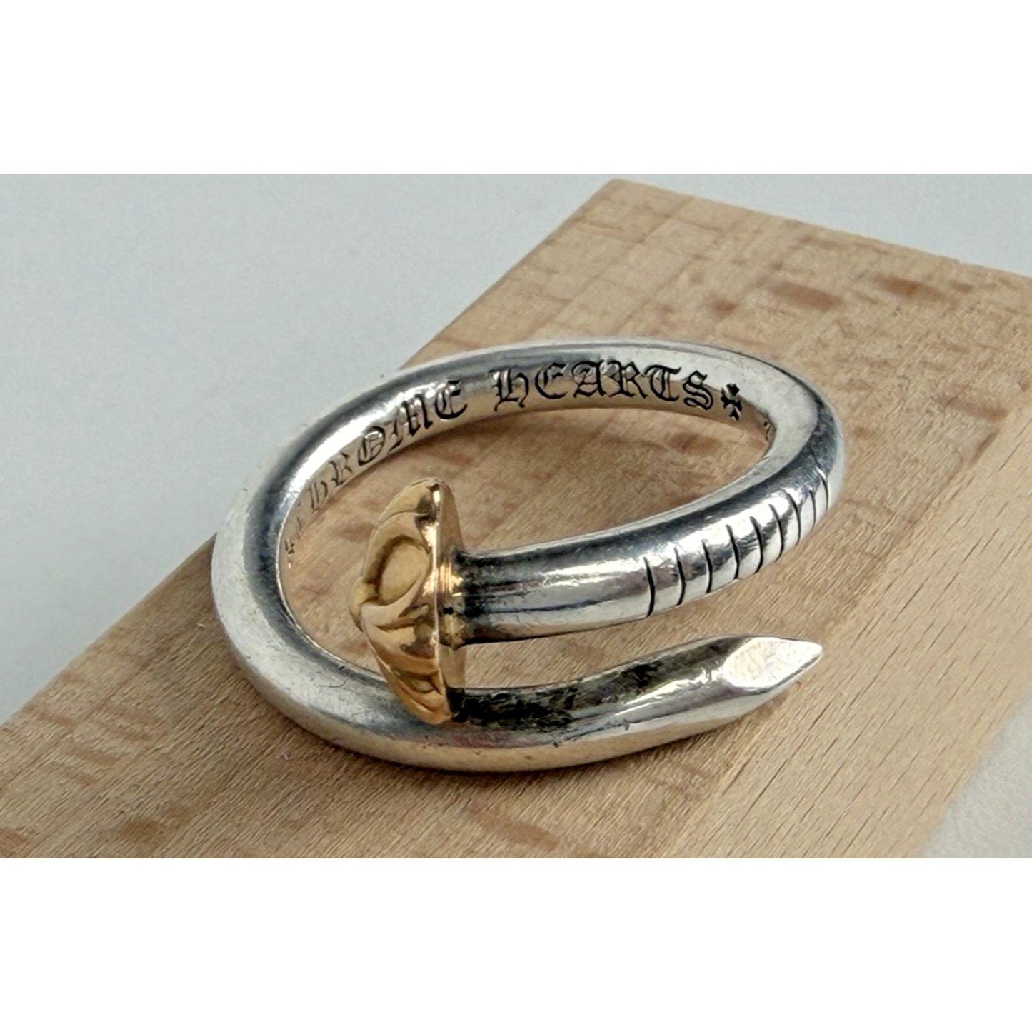 Chrome Hearts 22K Gold Nail Silver Cross Ring