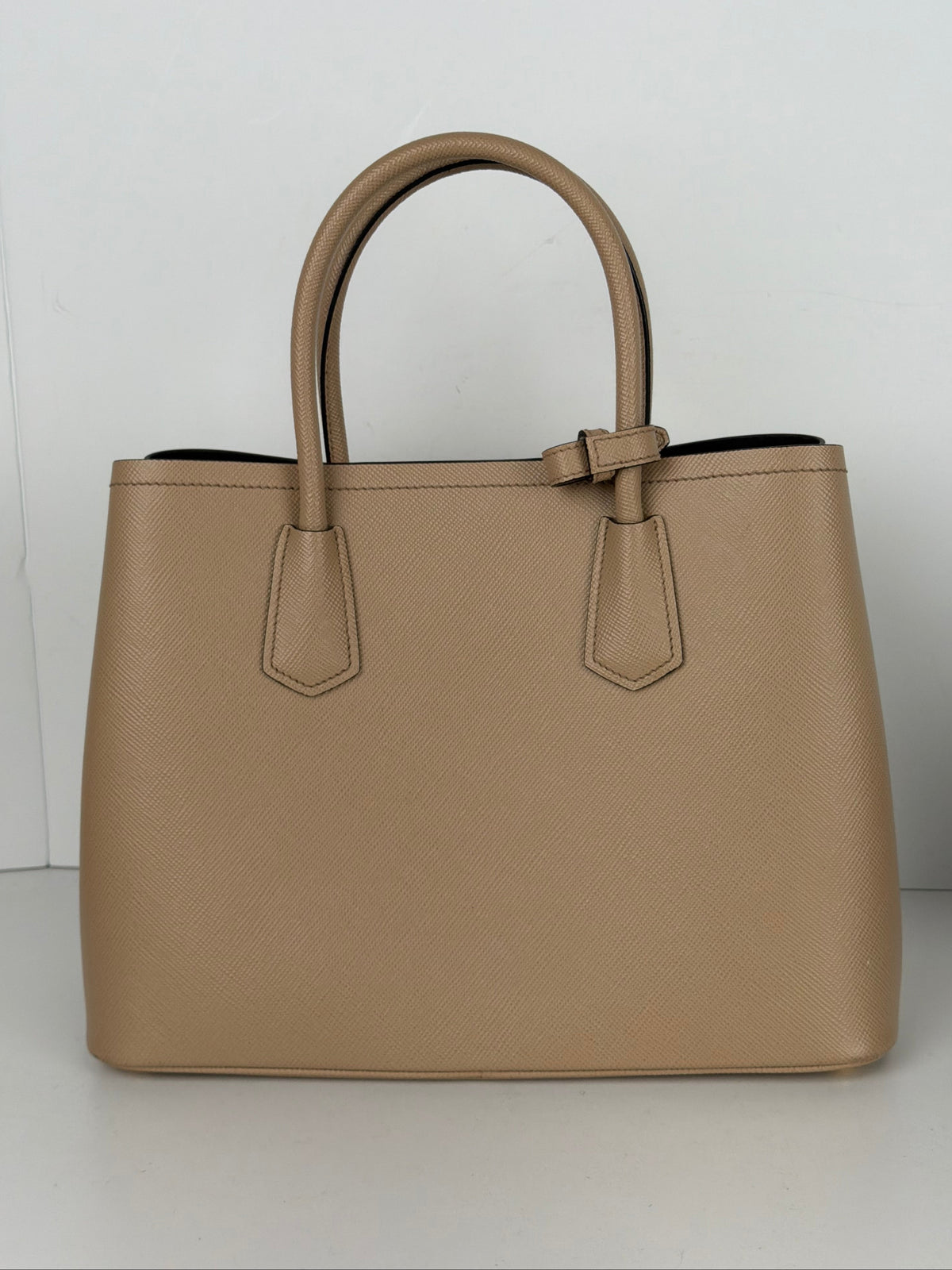 Prada Double Tote Medium Bag in Beige Saffiano Leather