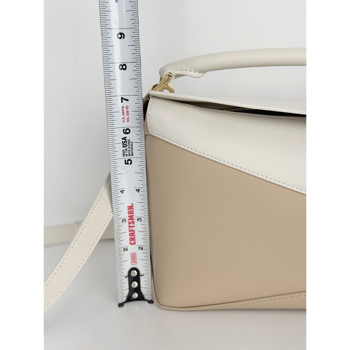 LOEWE Puzzle Edge Shoulder Bag Small in Beige and White Calfskin Leather F3