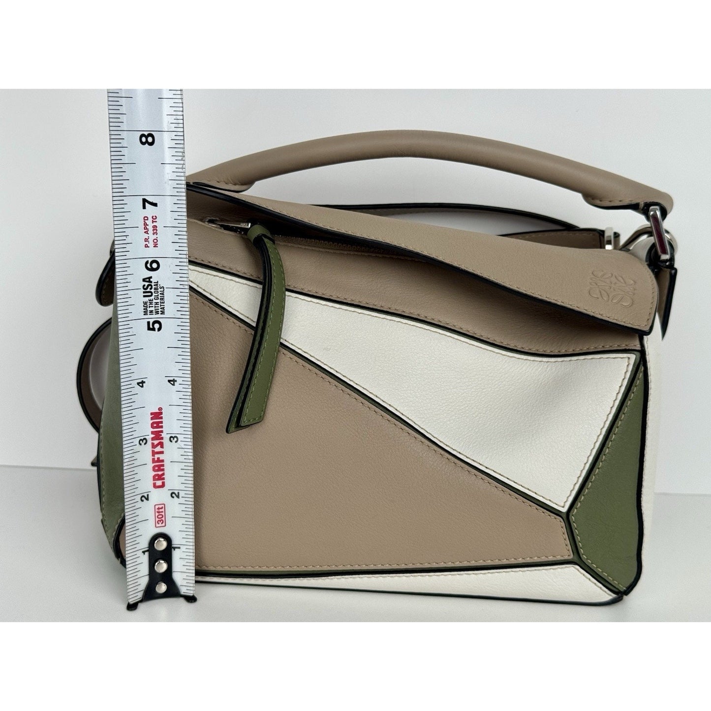 Loewe Puzzle Bag in Beige Green White Leather with Silver Hardware Shoulder Bag