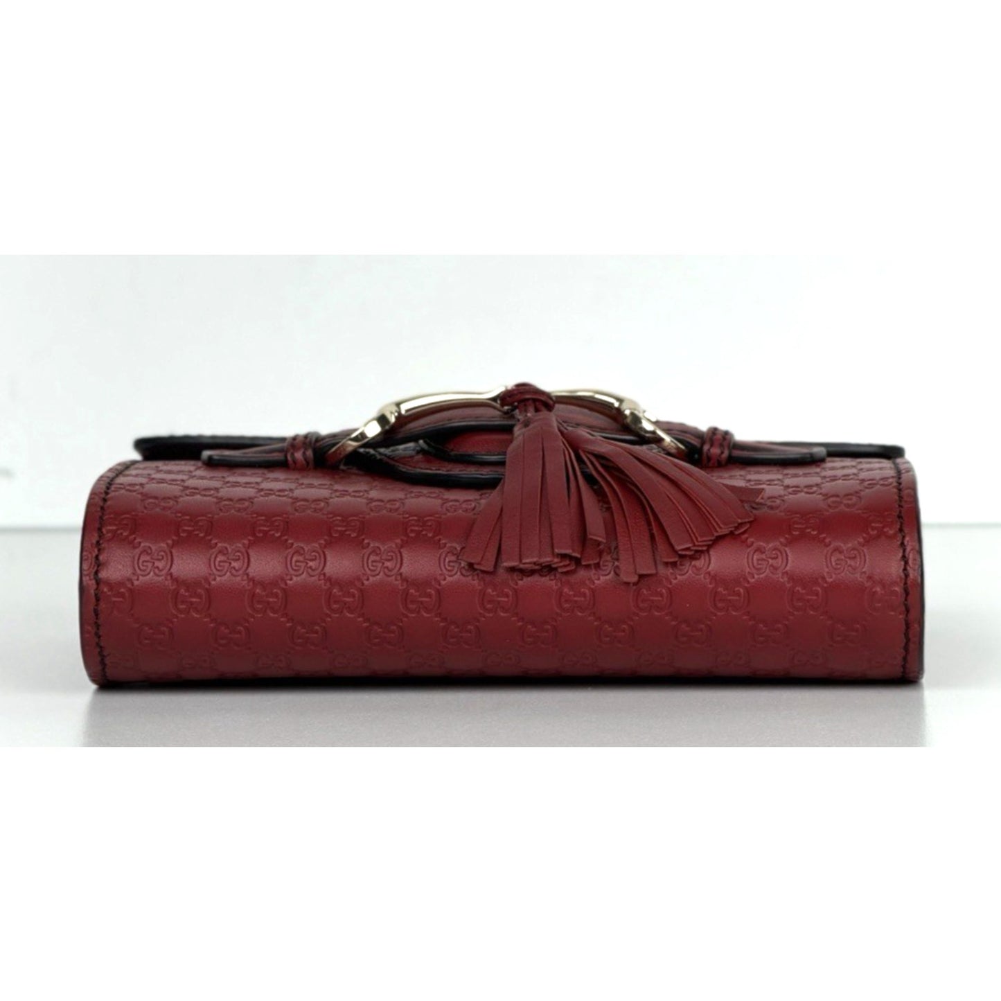 Gucci Microguccissima Mini Emily Bag Crossbody with Tassels in Red Leather S17