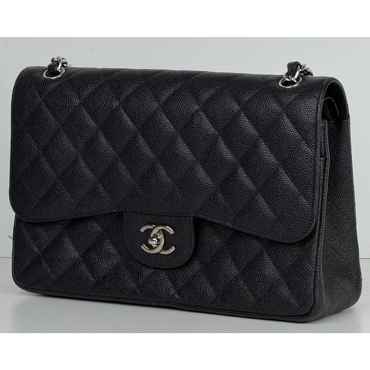 Chanel Classic Double Flap Jumbo Bag in Black Caviar Leather 2014 D-7