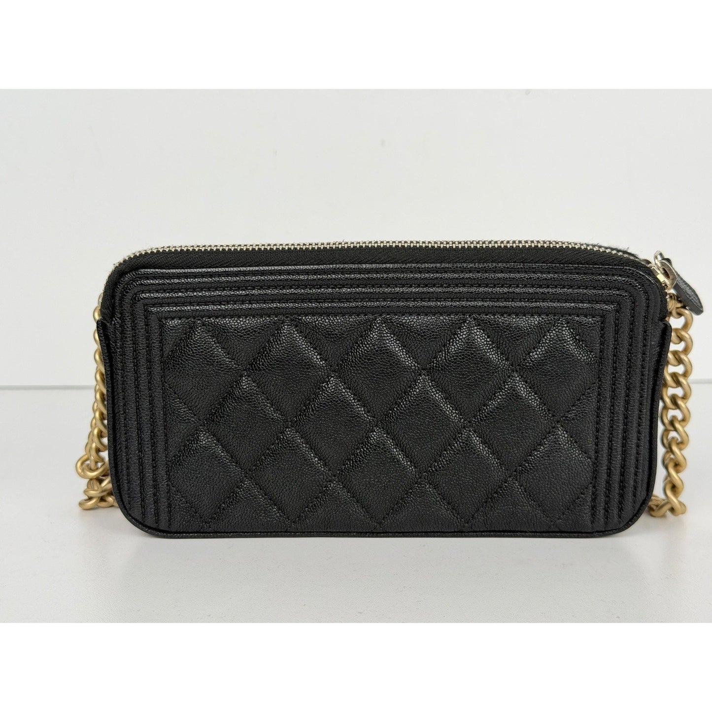 Chanel Boy Double Zip Chain Clutch in Quilted Black Caviar Leather 2019 E4
