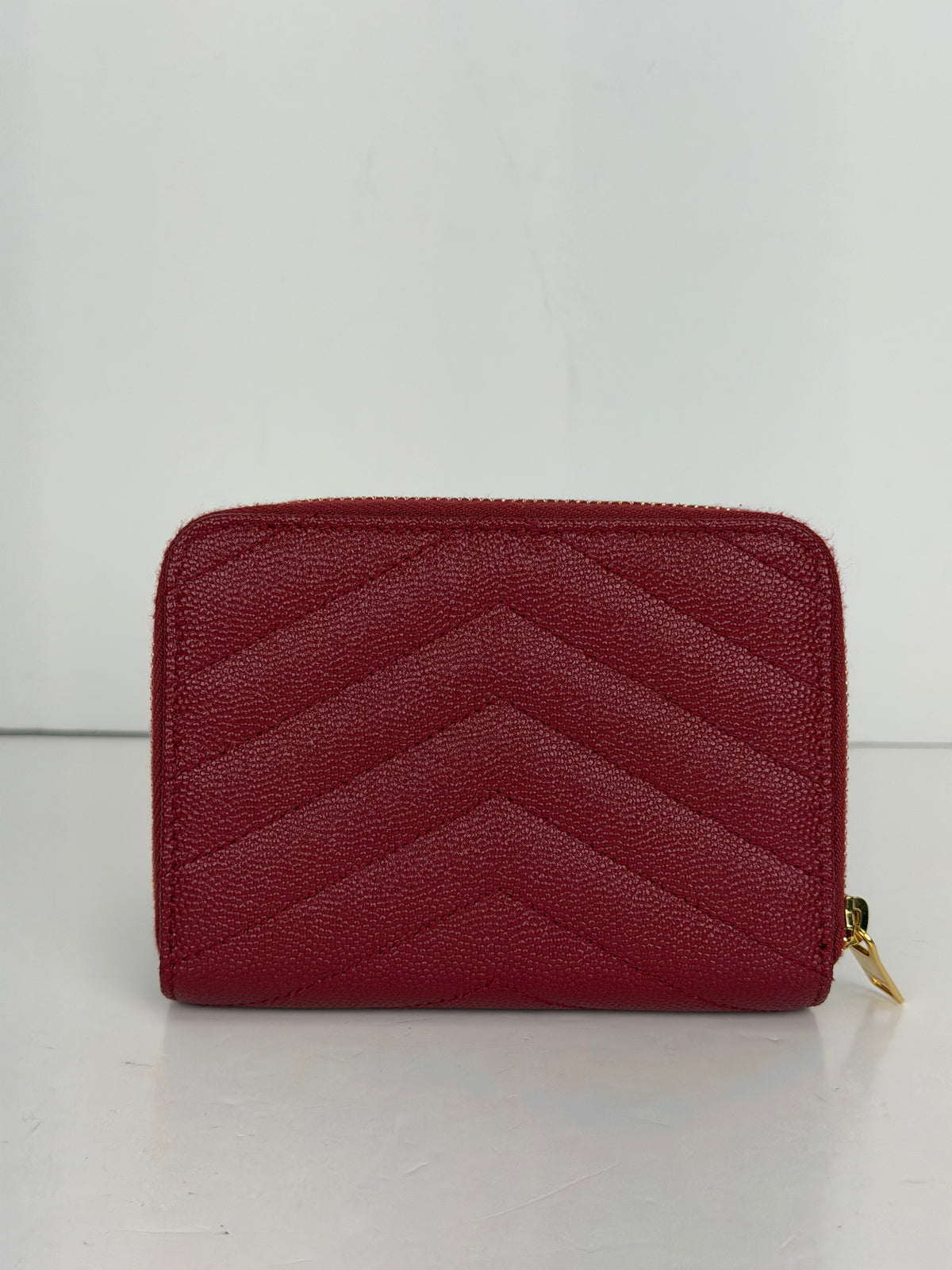 Saint Laurent Cassandre Wallet in Burgundy Grain De Poudre Leather YK4