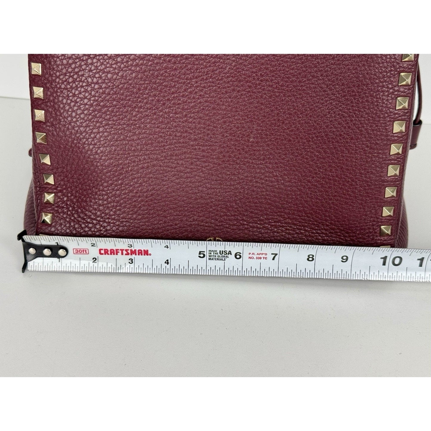 Valentino Garavani Rockstud Tote Bag Burgundy Leather Gold Hardware