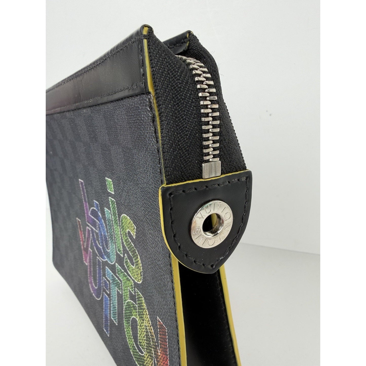 Louis Vuitton Pochette Voyage MM Bag Damier Graphite Canvas Rainbow Logo NFC S14