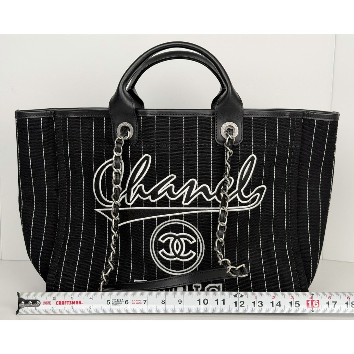 Chanel Deauville Large Shopping Tote Bag in Black and White Striped Canvas R1