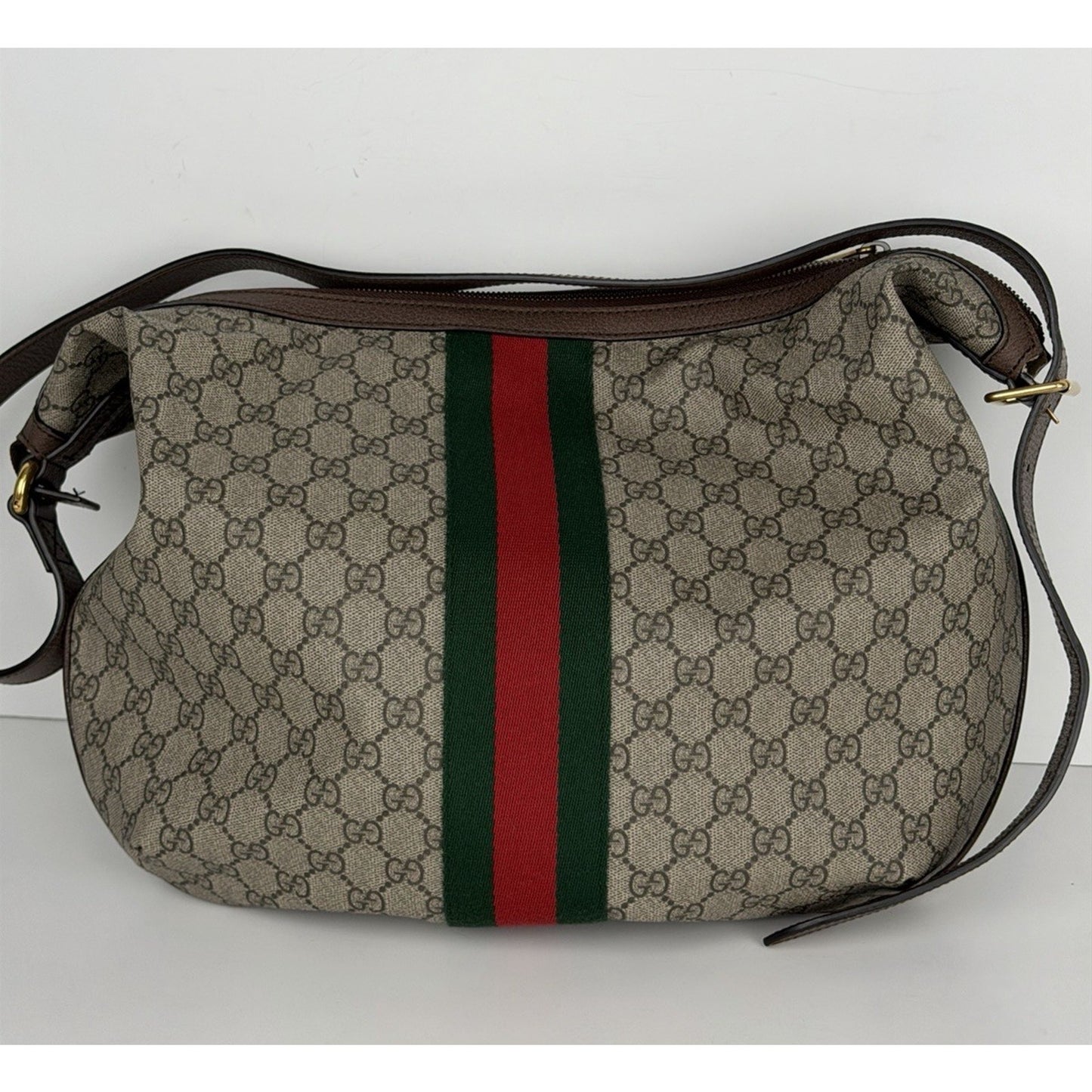 Gucci Ophidia GG Supreme Large Half Moon Hobo Bag Beige Coated Canvas S