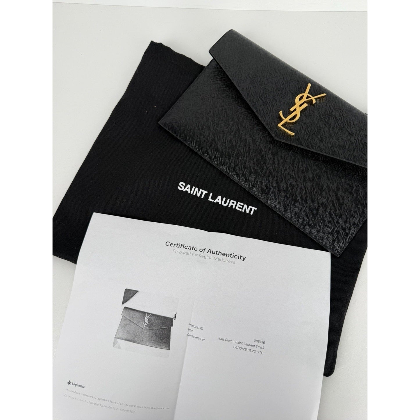 Saint Laurent Uptown Envelope Pouch Bag in Black Grain De Poudre Leather S15