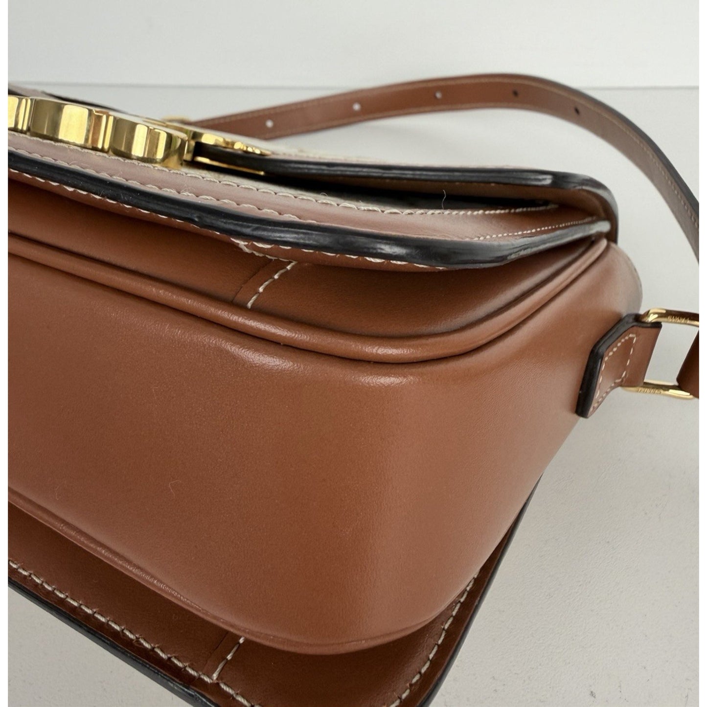 Celine Teen Triomphe Bag in Brown and White Triomphe Canvas and Calfskin S11