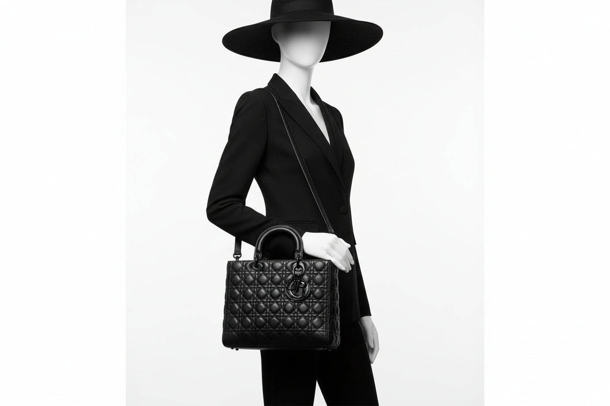 Christian Dior Ultra Matte Lady Dior Bag Large in Black Cannage Leather 2019 S