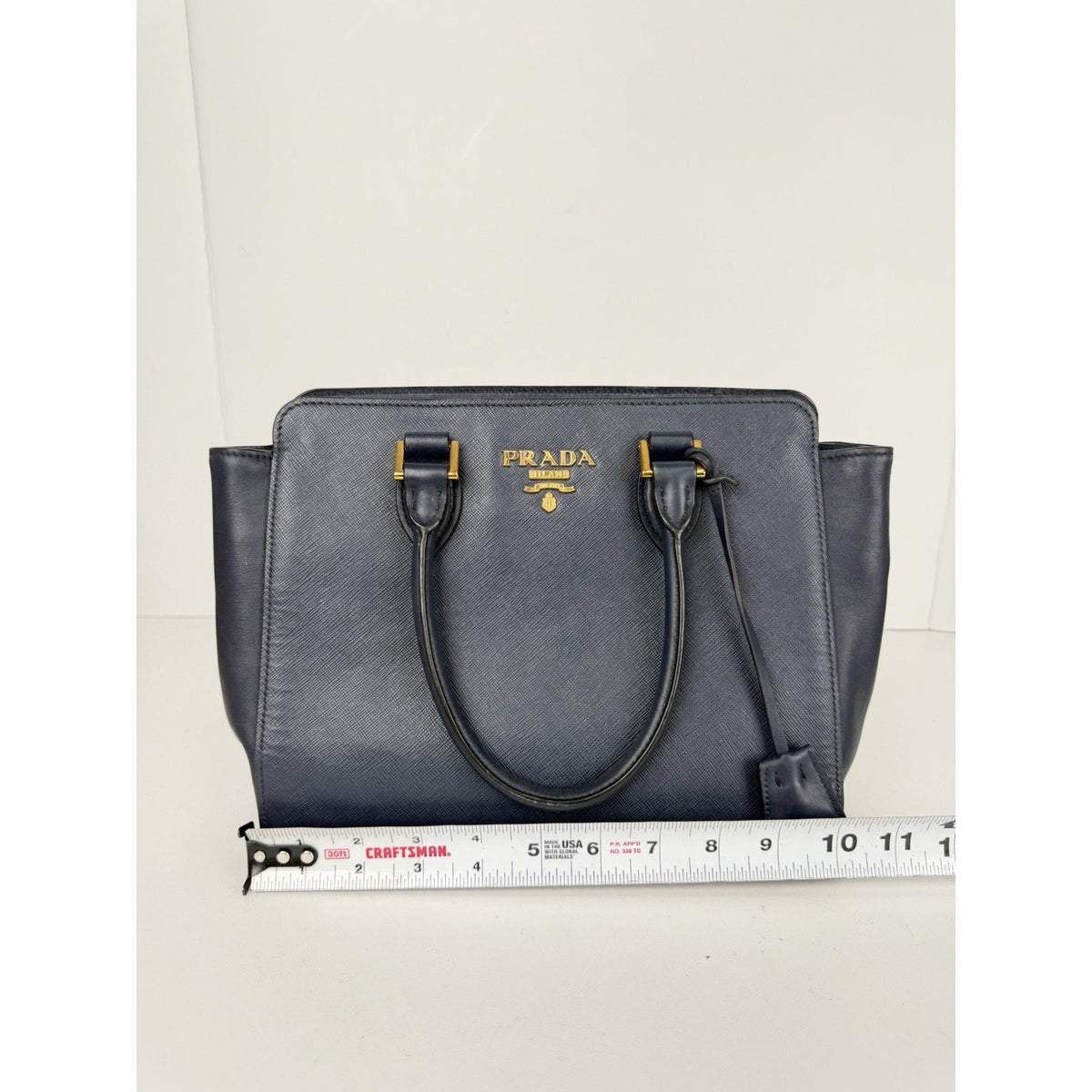 Prada Saffiano Small Top Handle Tote Bag in Blue Leather Gold-Tone Hardware S-05