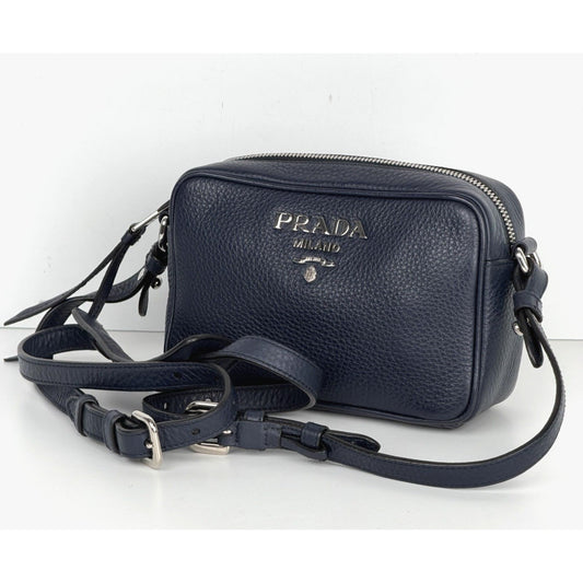 Prada Vitello Daino Mini Camera Crossbody Bag in Navy Leather S10