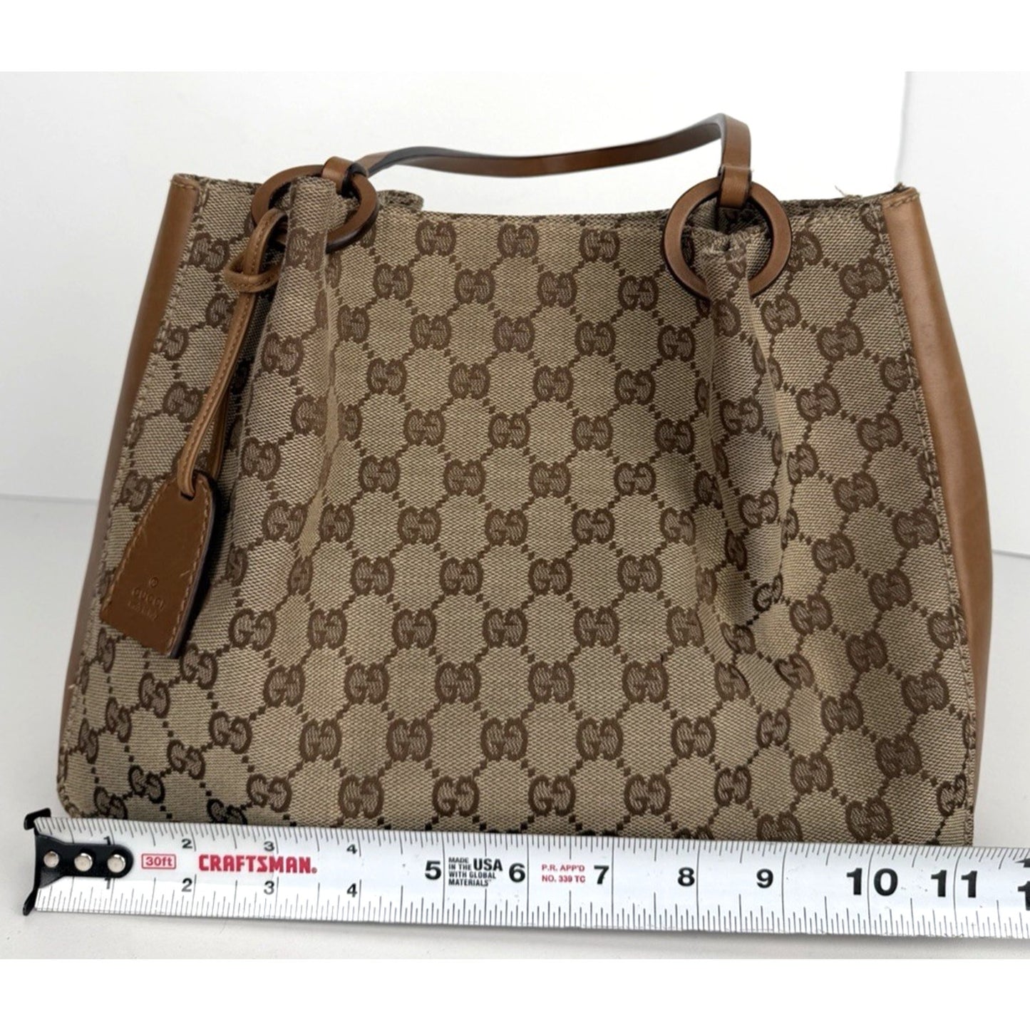 Gucci Vintage GG Canvas Tote Bag in GG Canvas with Leather Trim S