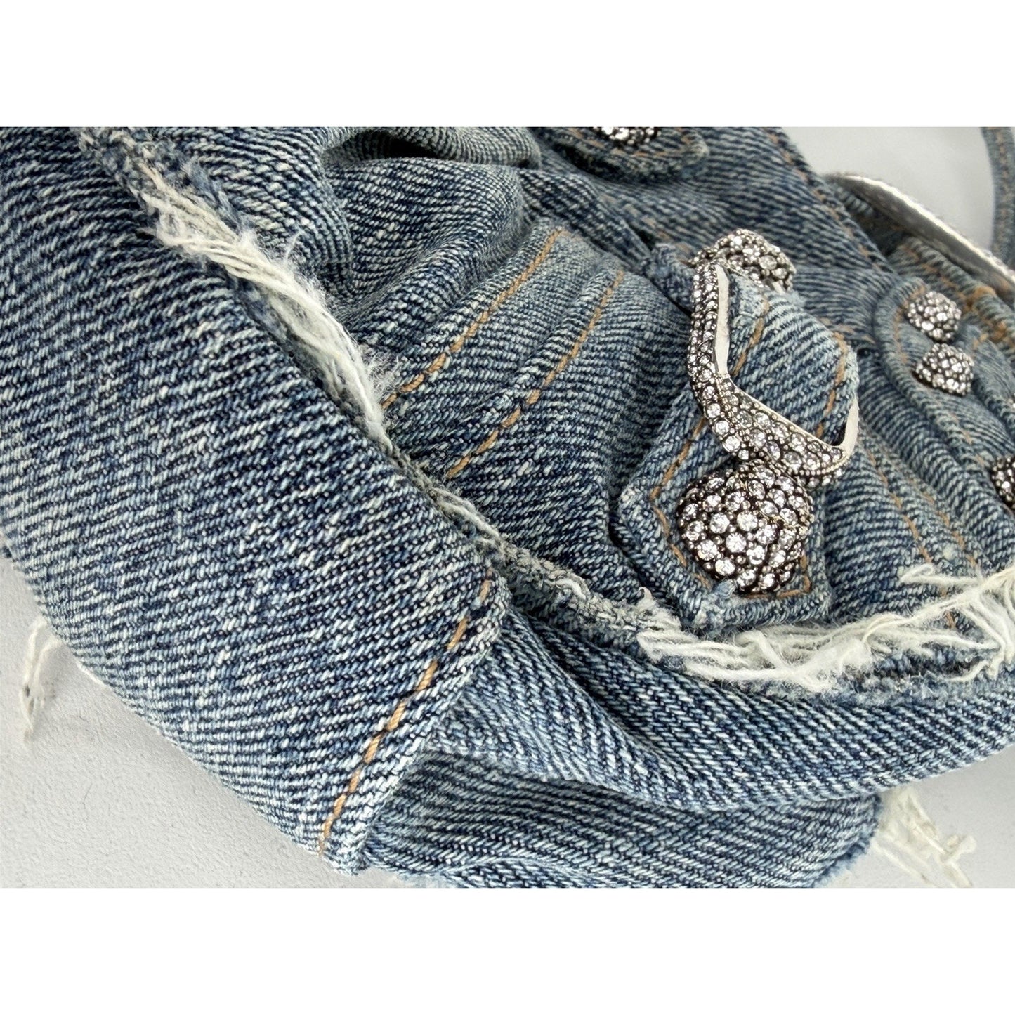 Balenciaga Le Cagole Bag XS in Blue Distressed Denim with Crystal Hardware S-01