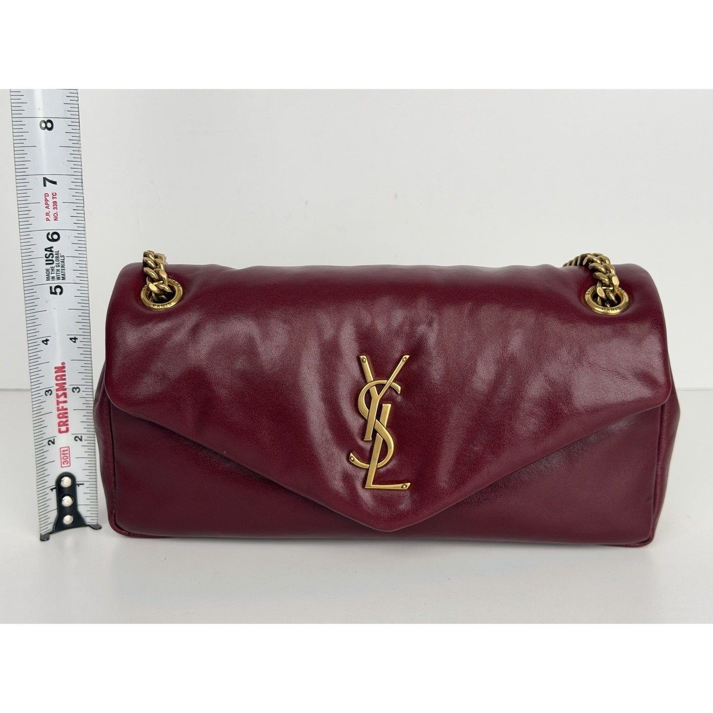 Saint Laurent Calypso Small Shoulder Bag in Bordeaux Red Smooth Padded LeatherD6