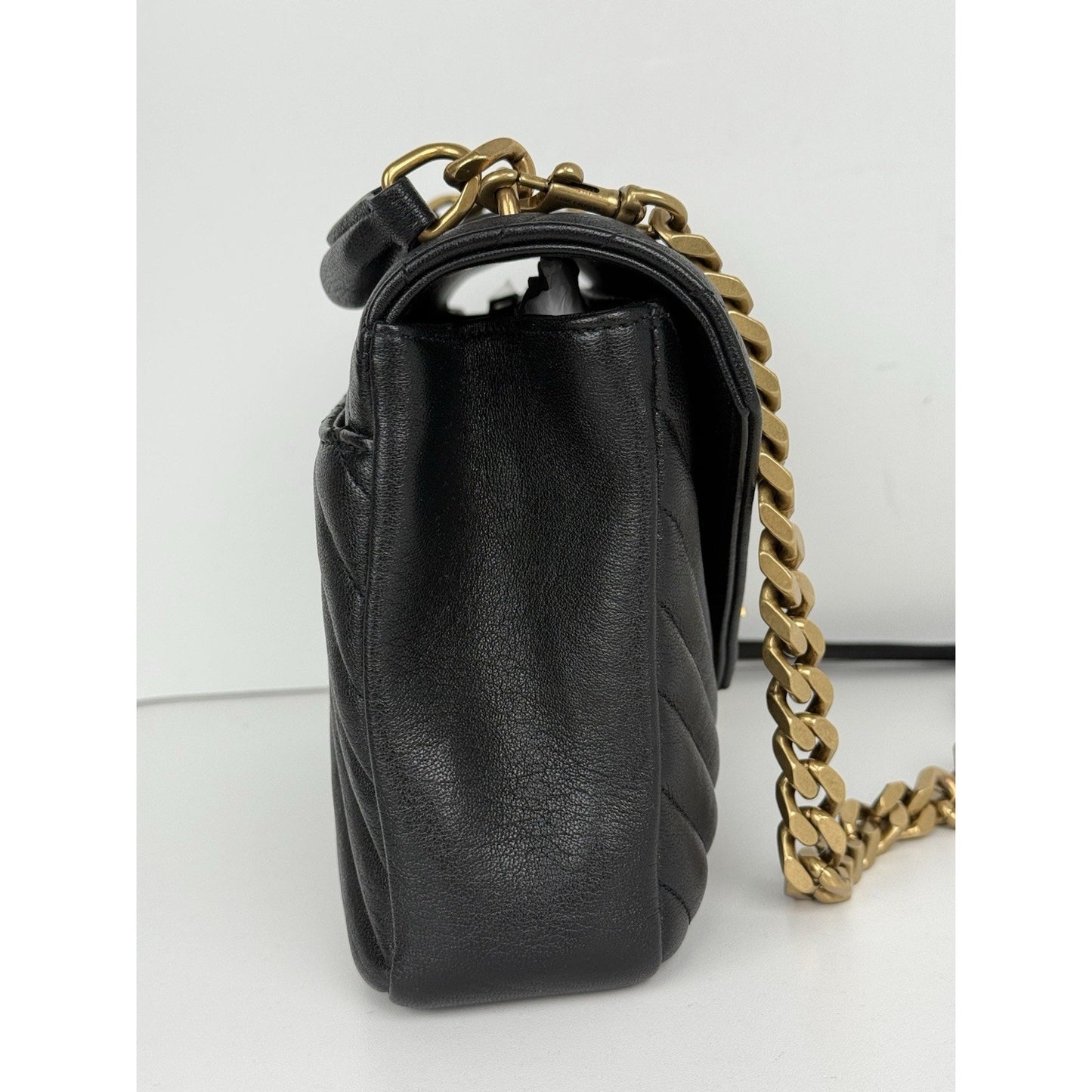 Saint Laurent Medium College Bag Chevron Quilted Black Leather