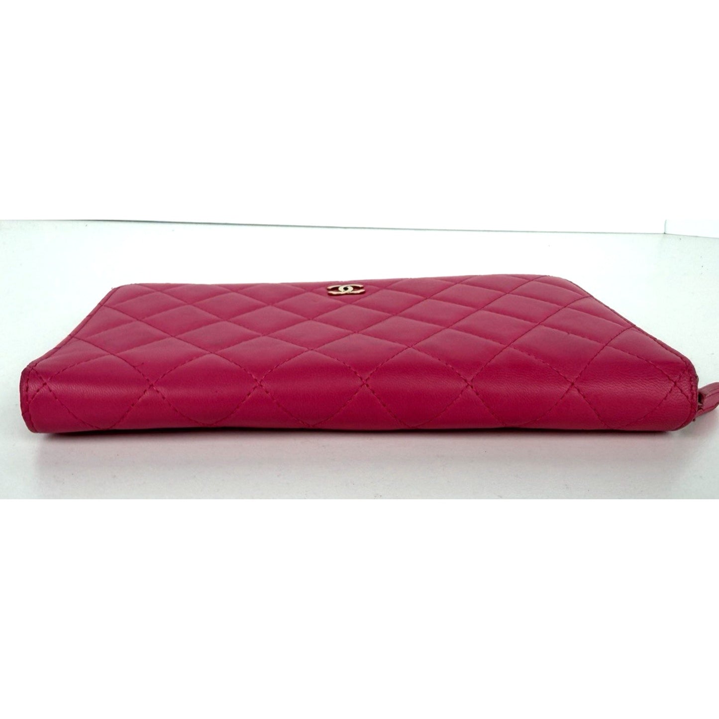 Chanel Quilted Leather Wallet in Raspberry Pink CC Logo 2016 K3