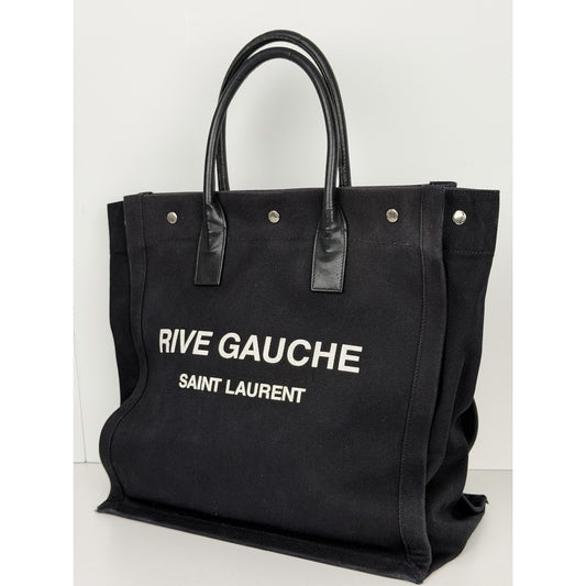 Saint Laurent Rive Gauche Tote Bag Small in Black Canvas and Calfskin S11