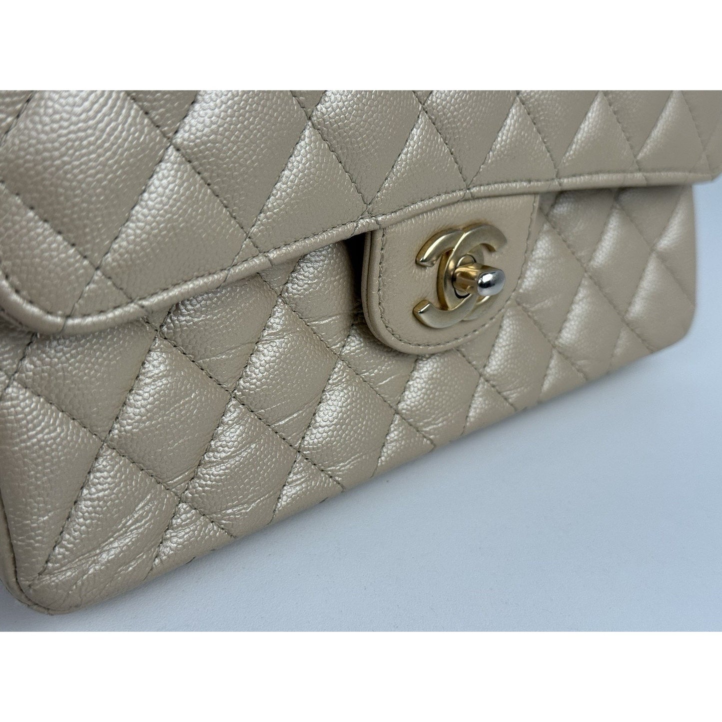 Chanel Timeless Classic Medium Double Flap Bag Beige Caviar Leather B-4