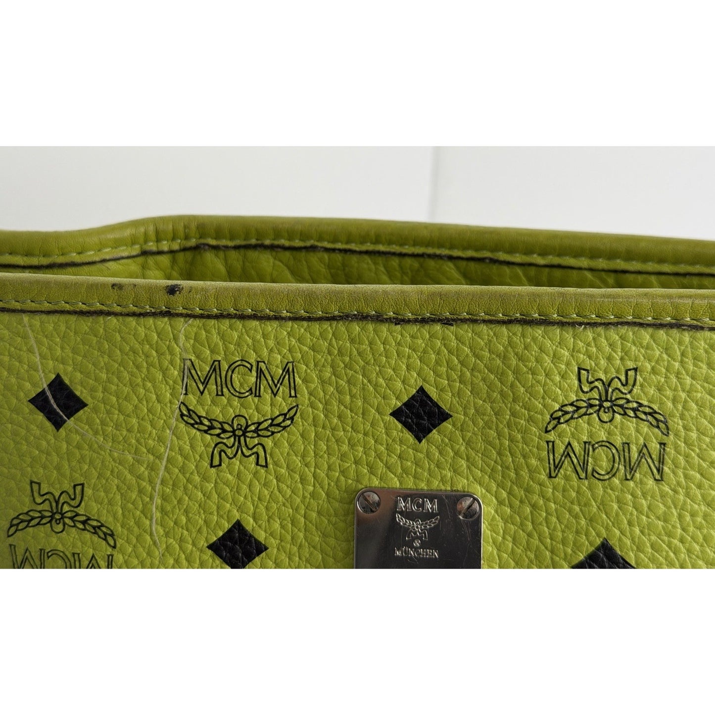 MCM Messenger Crossbody Bag in Neon Green Visetos Monogram Leather S-15