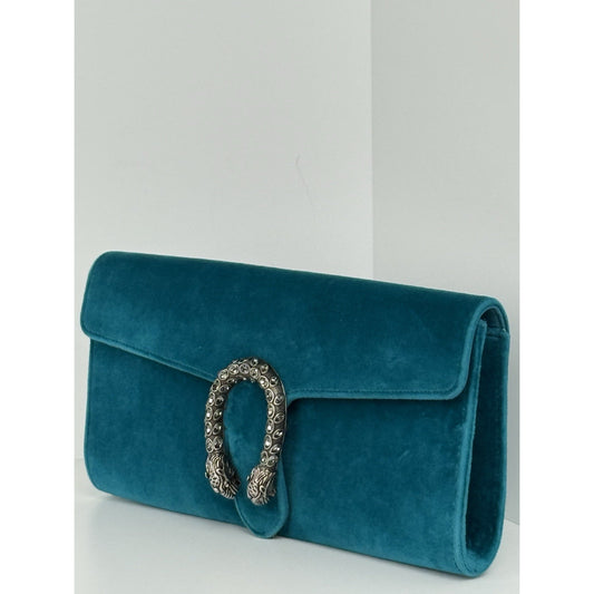 GUCCI Blue Velvet Dionysus Clutch Pavone