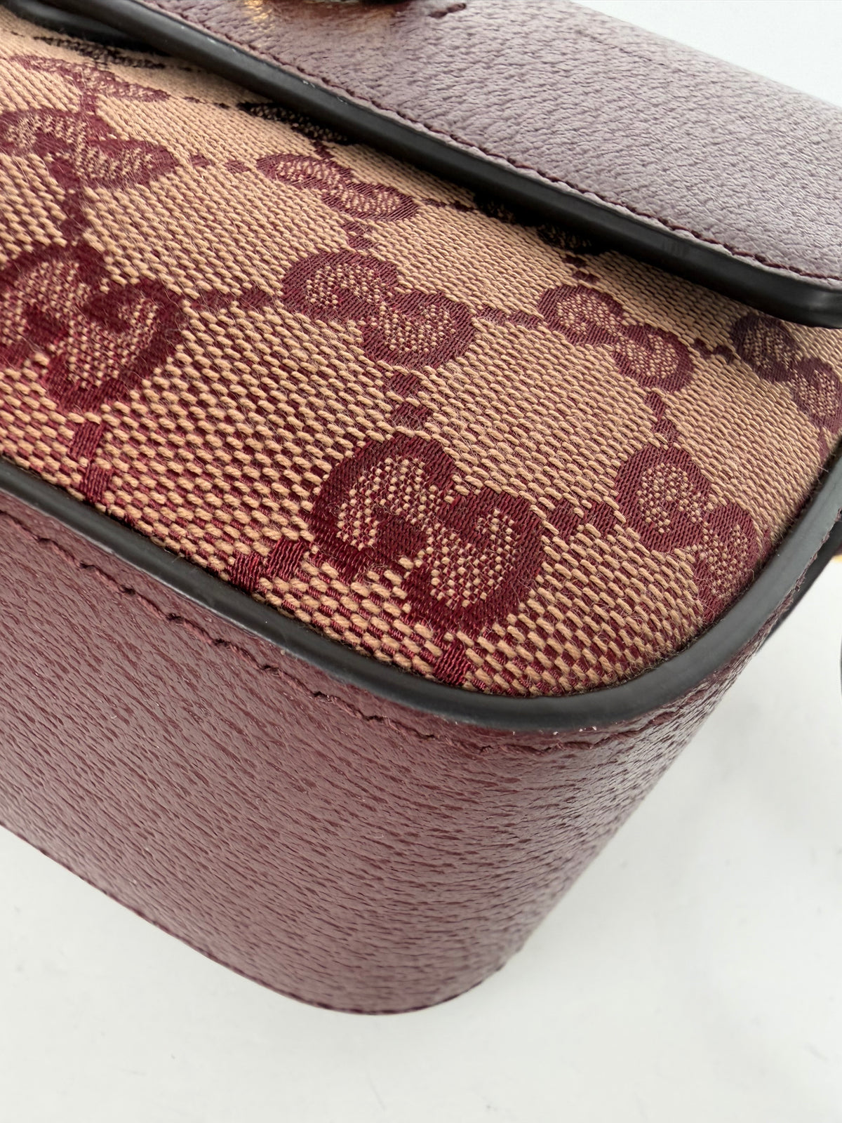 Gucci Horsebit 1955 Flap Pocket Camera Bag in Burgundy GG Canvas YB5