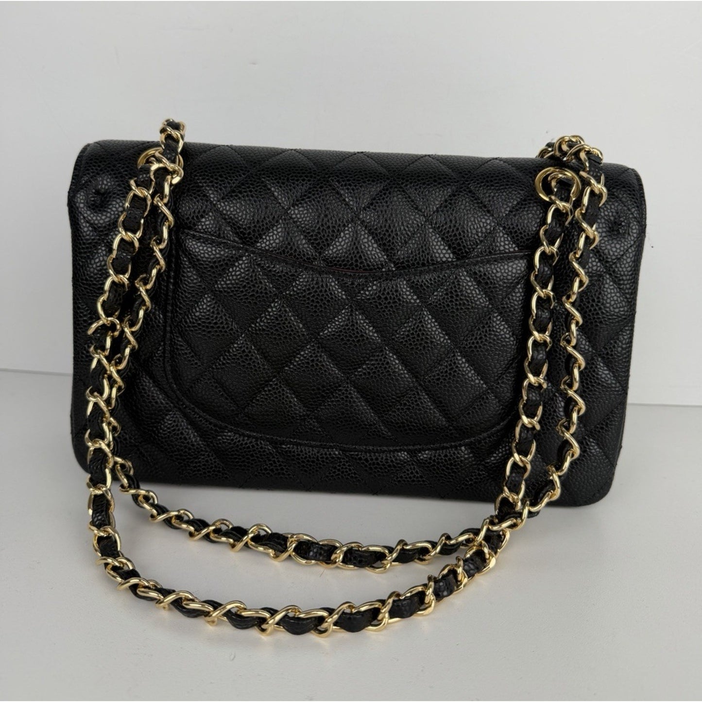 Chanel Classic Double Flap Bag Medium in Black Quilted Caviar Leather NFC D-8