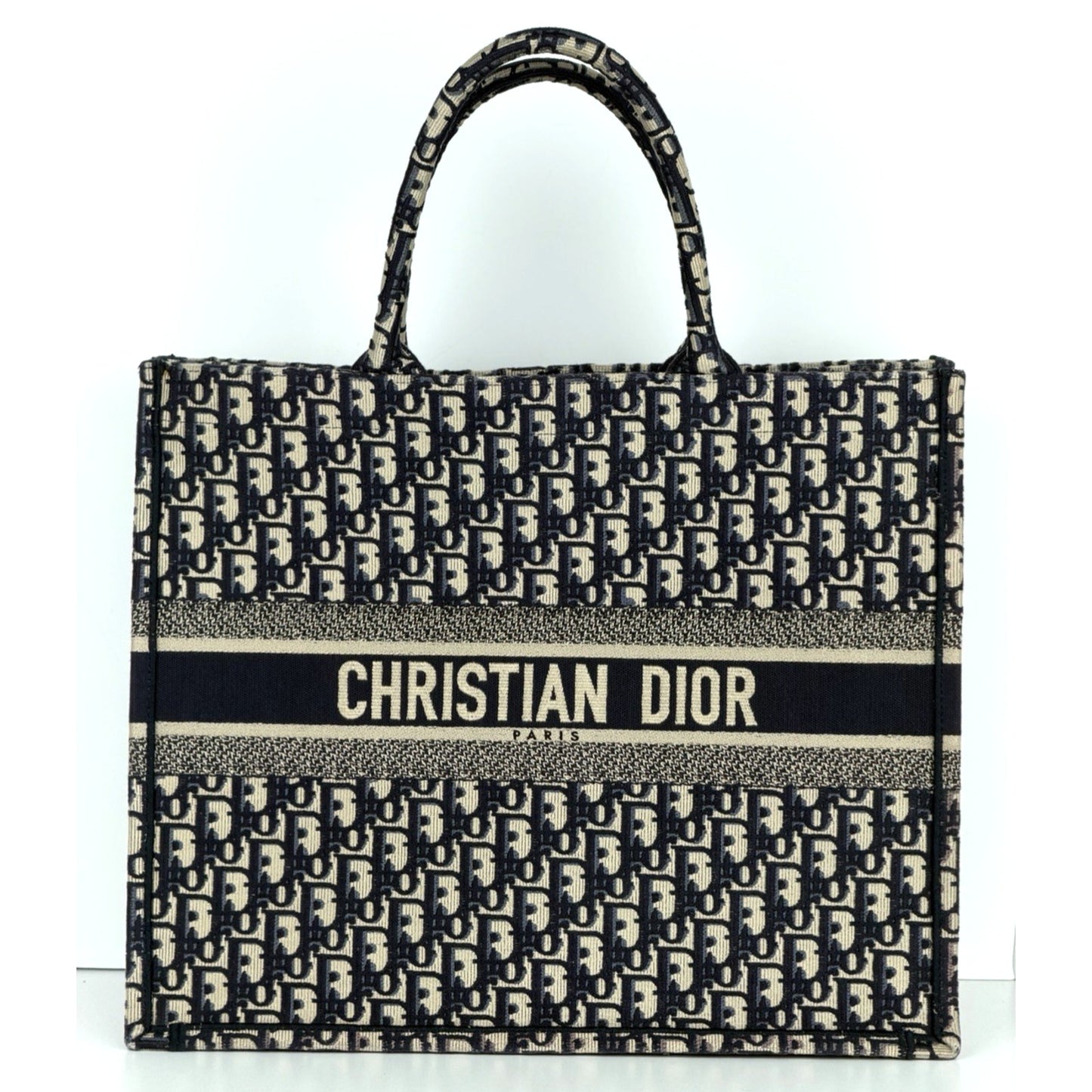 Christian Dior Oblique Book Tote Large Bag in Blue Beige Embroidered Canvas D9