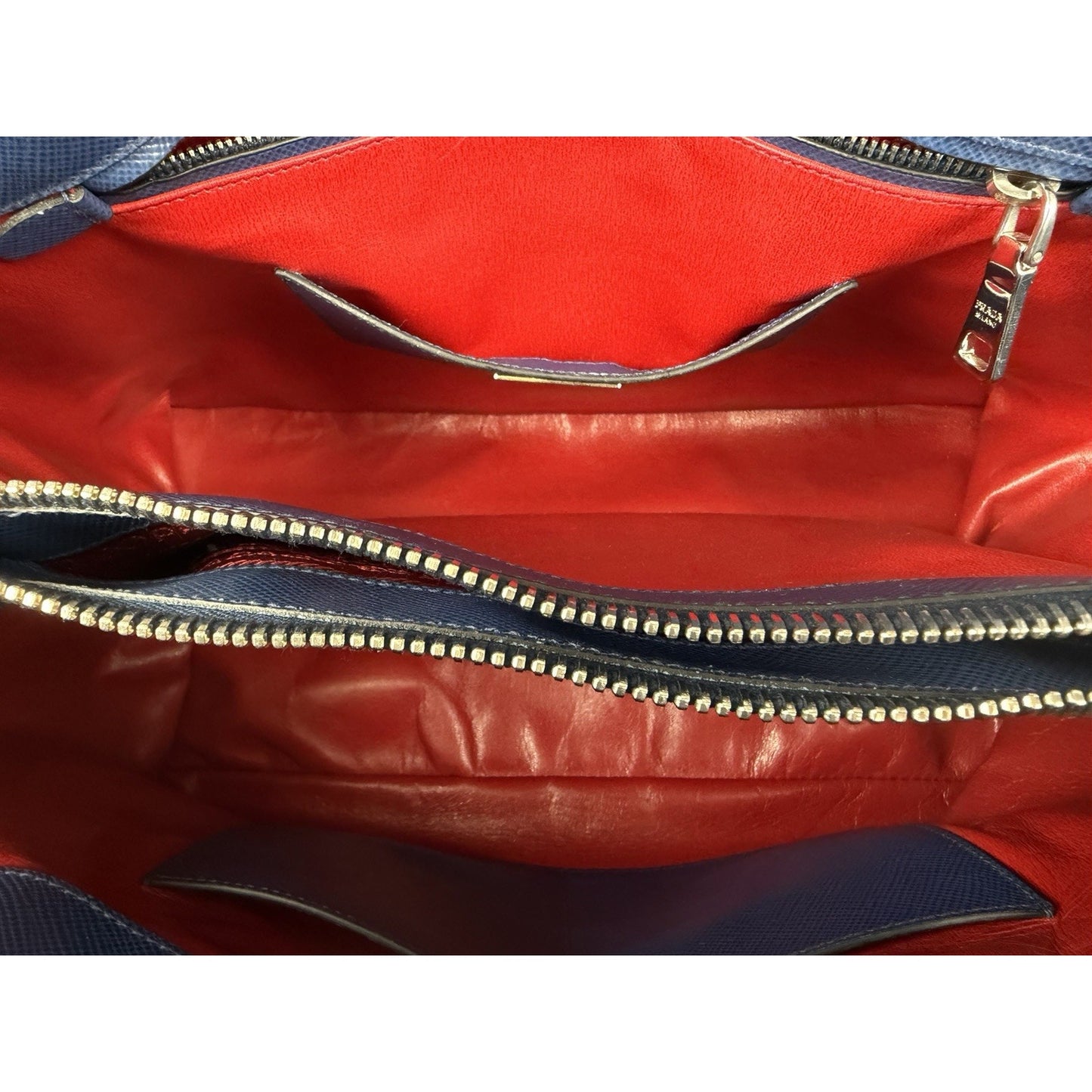 Prada Twin Tote Top Handle Bag Large in Blue Saffiano Cuir Leather S