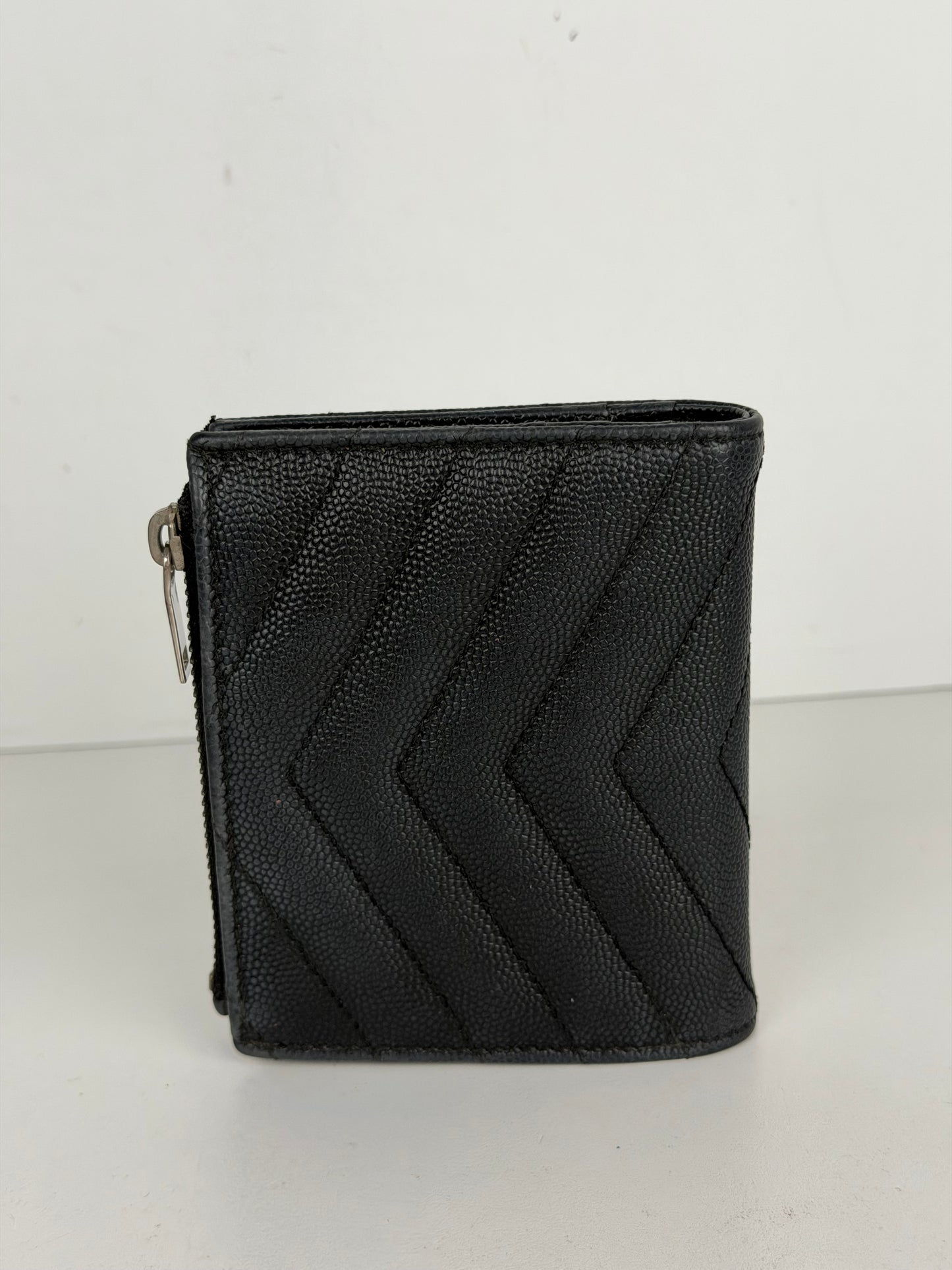 Saint Laurent Cassandre Matelasse Bi-Fold Wallet in Black Grain de Poudre Leather YK-2