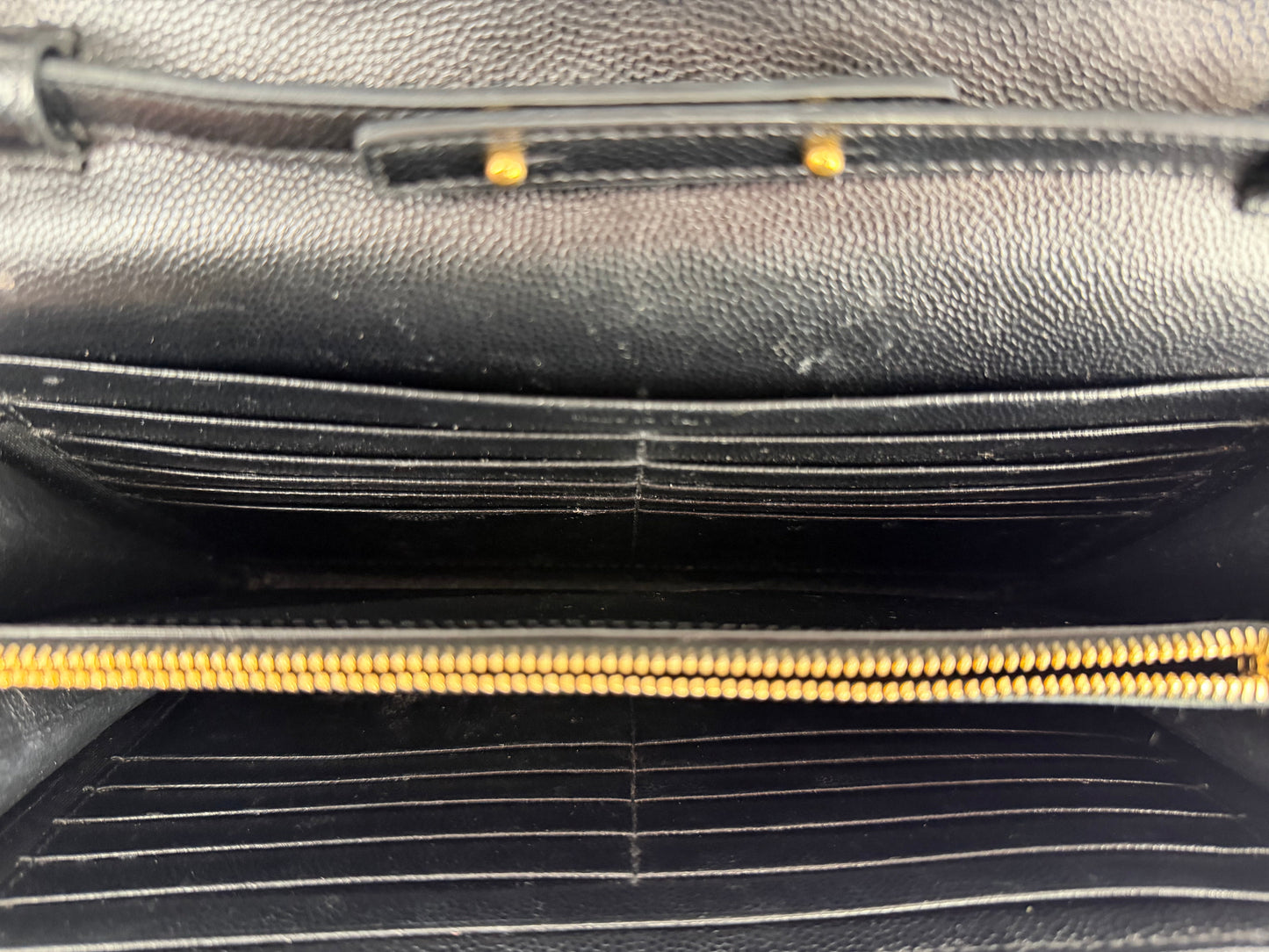 Saint Laurent Cassandre Wallet on Chain Bag in Black Grain De Poudre Leather YS-03