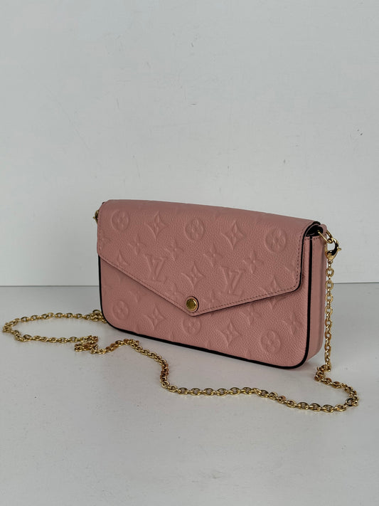 Louis Vuitton Pochette Felicie Rose Poudre LV Monogram Empreinte Leather NFC YS15