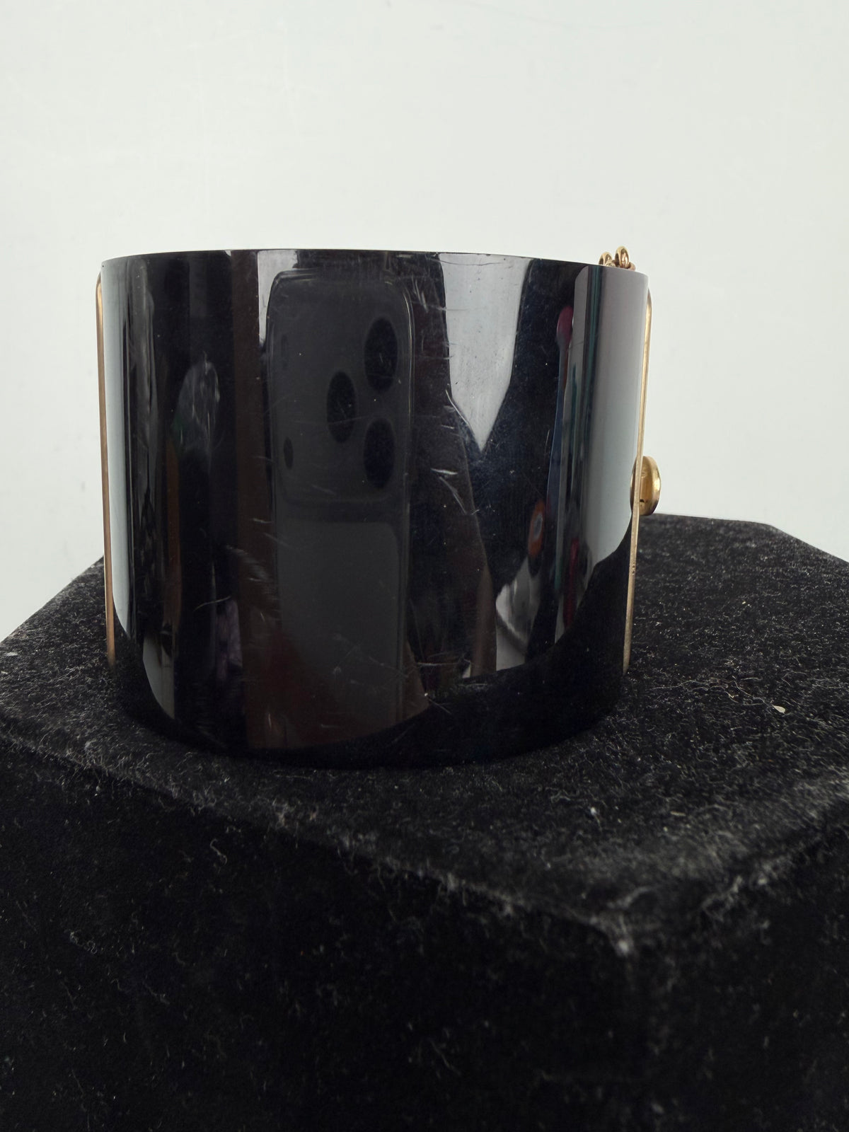 Chanel Resin Hinged Cuff Wide Bracelet in Black & Gold with Strass K-1